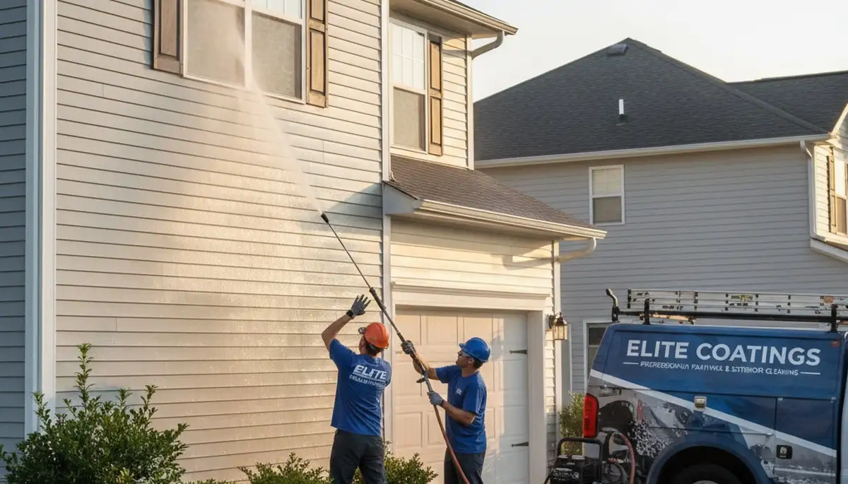 Professional vinyl siding pressure cleaning in Las Vegas, NV removes dust and buildup on a home exterior